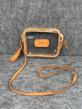 Jon Hart Design Clear Lola Crossbody Bag with Monogrammed Leather Patch